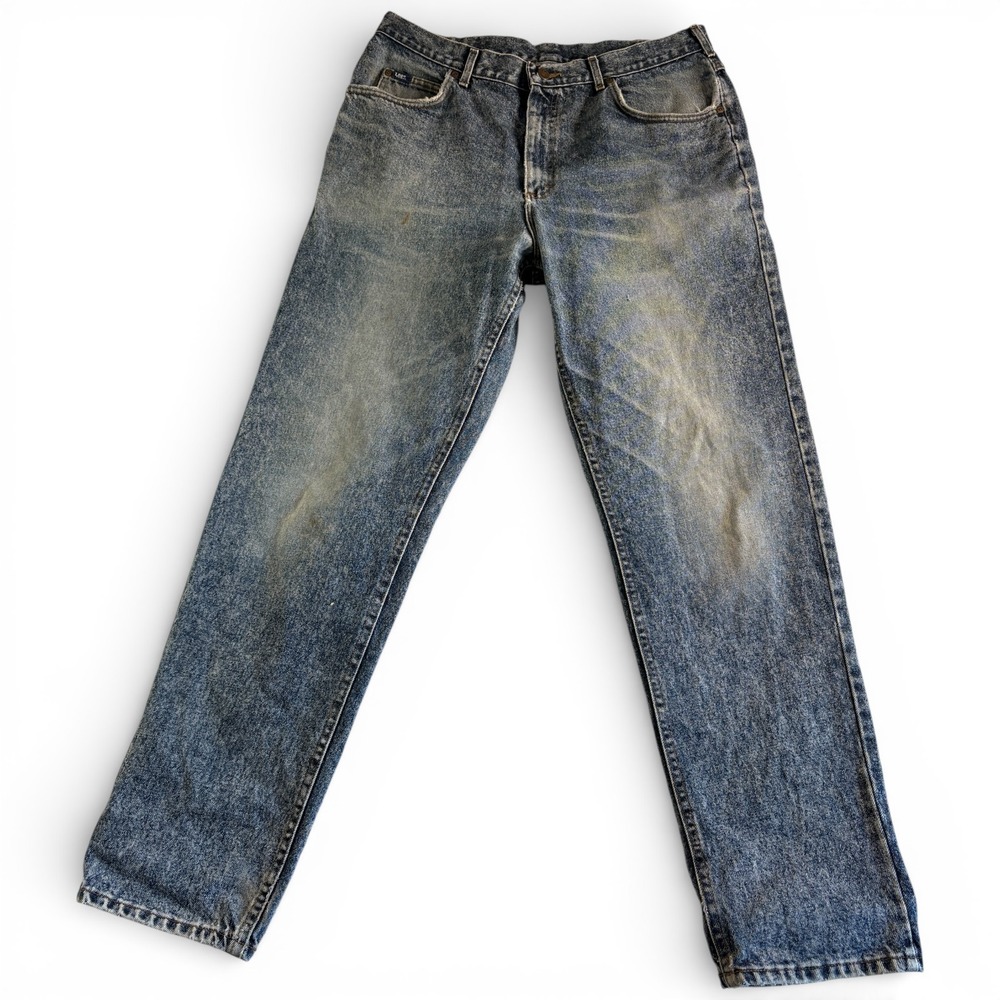 VTG‎ Lee Genuine Jeans Mens 36x32.5 Blue Denim Stretch Straight Leg Union Stamp